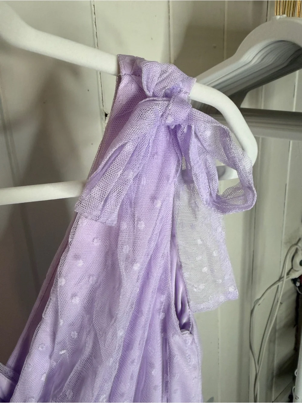 Lavender Tiered Swiss Dot Maxi Dress